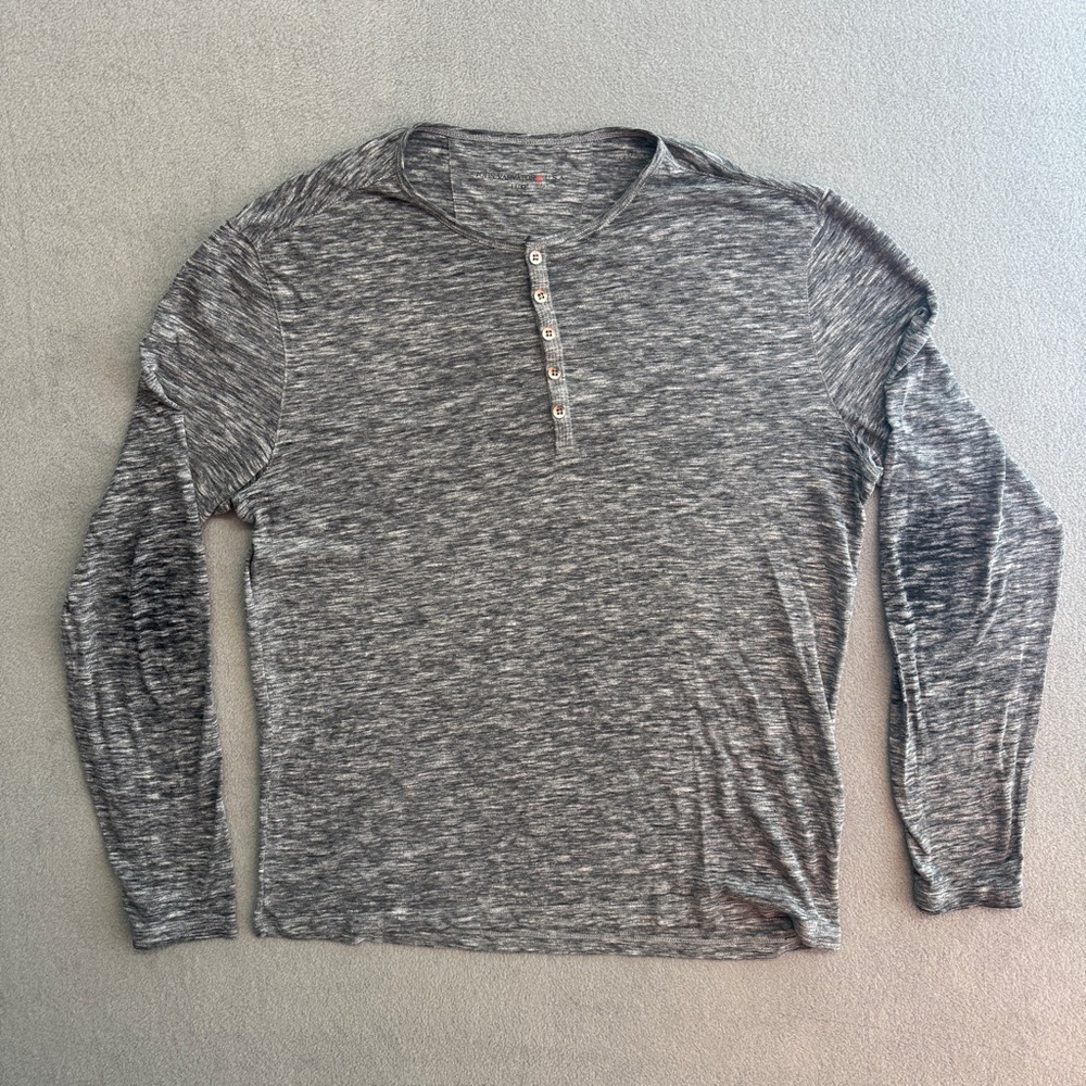 John varvatos Henley Shirt Large Men's Long Sleeve Heathered Gray Cotton Blend